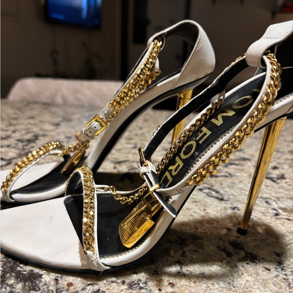 Tom Ford white and gold stiletto sandals - Picture 2 of 7